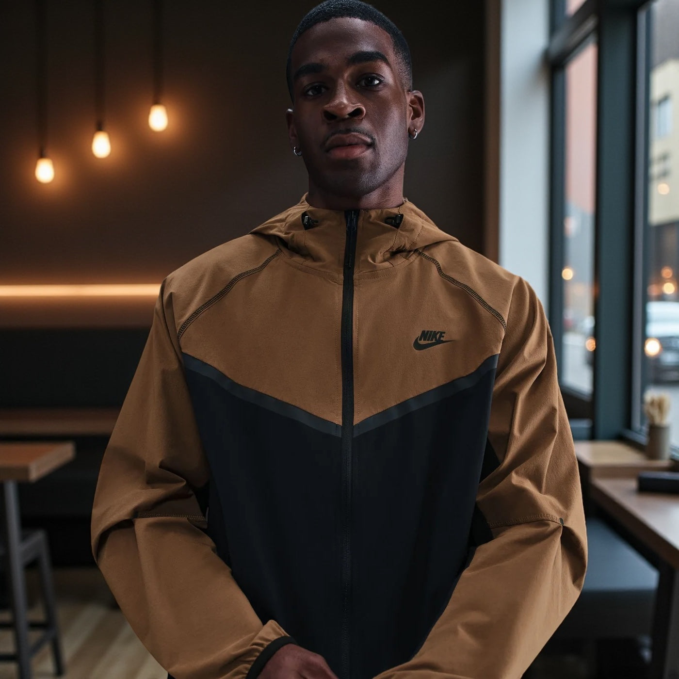 NIKE TECH WOVEN JACKET "BLACK/MOSSWOOD BROWN/BLACK"