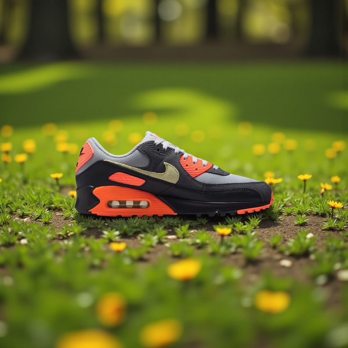 NIKE AIR MAX 90 "LT SMOKE GREY/LIMELIGHT-HYPER CRIMSON"