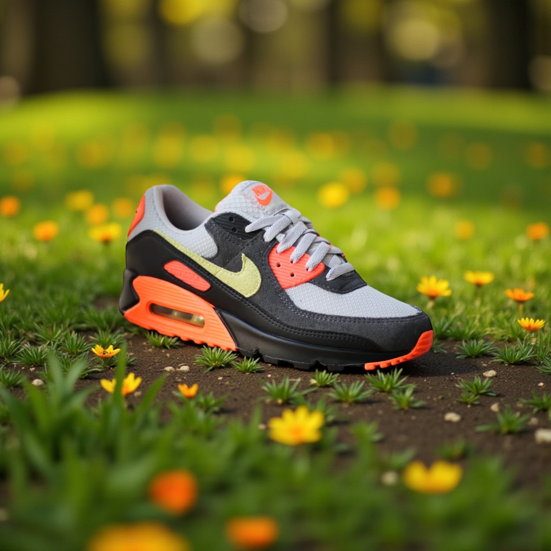 NIKE AIR MAX 90 "LT SMOKE GREY/LIMELIGHT-HYPER CRIMSON"