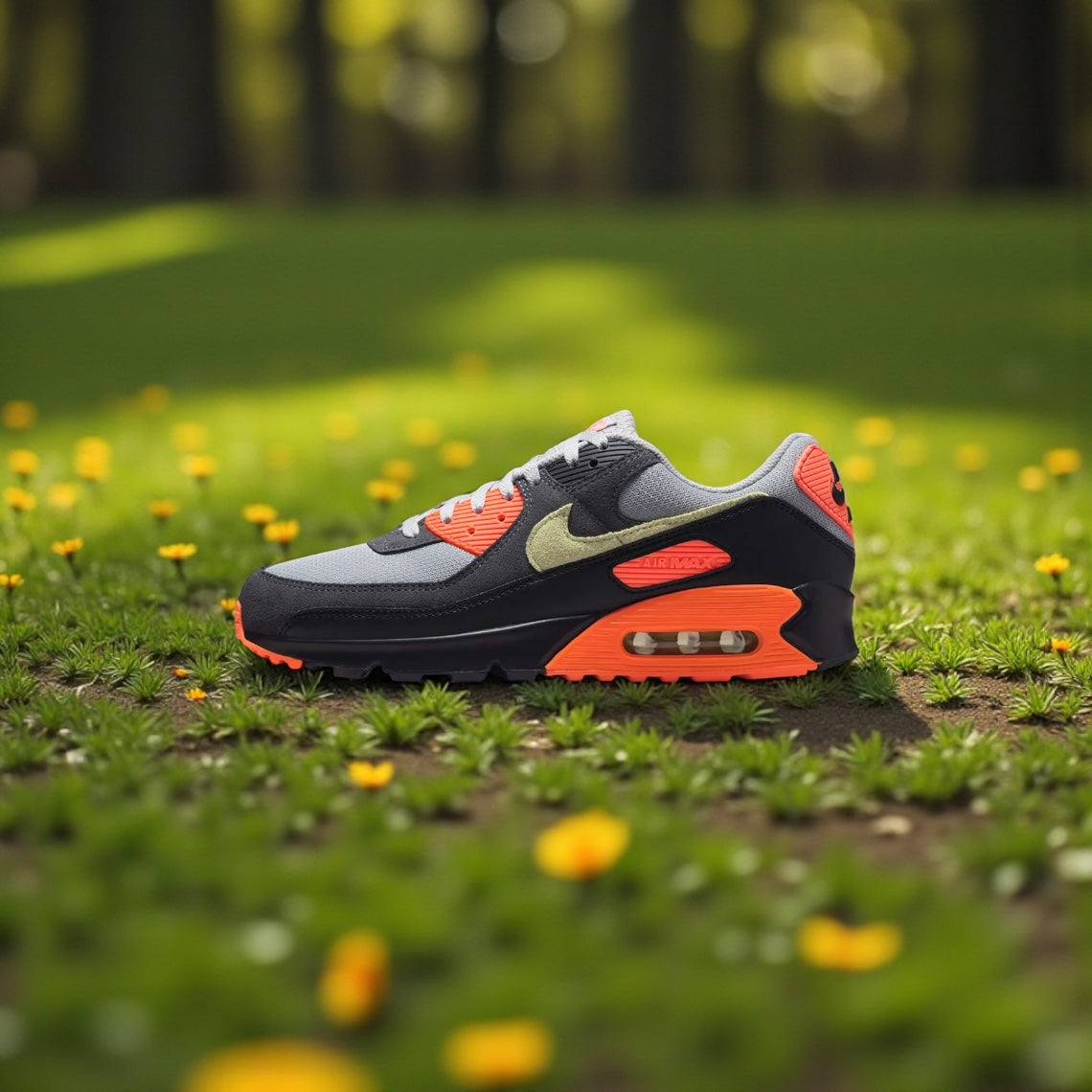NIKE AIR MAX 90 "LT SMOKE GREY/LIMELIGHT-HYPER CRIMSON"