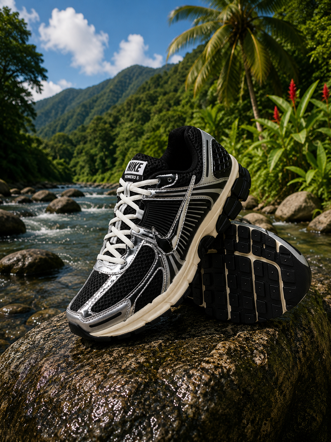 NIKE ZOOM VOMERO 5 "BLACK/CHROME-METALLIC SILVER"