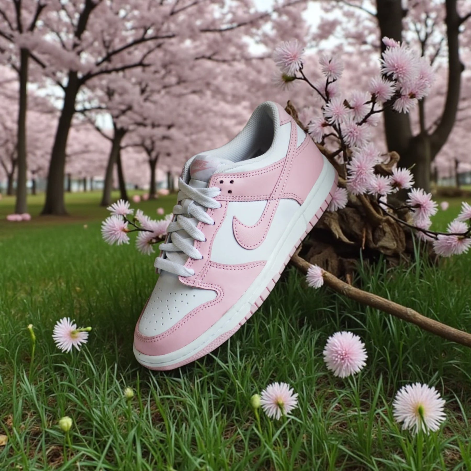NIKE DUNK LOW (GS) "WHITE/MED SOFT PINK-WHITE-WHITE"