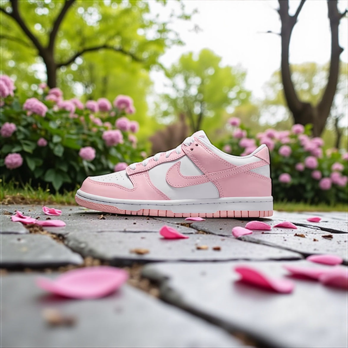 NIKE DUNK LOW (GS) "WHITE/MED SOFT PINK-WHITE-WHITE"