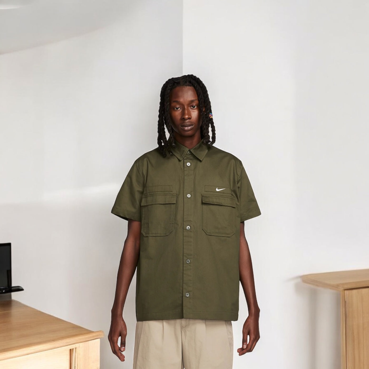 NIKE MILITARY SHORT SLEEVE BUTTON DOWN SHIRT "CARGO KHAKI"